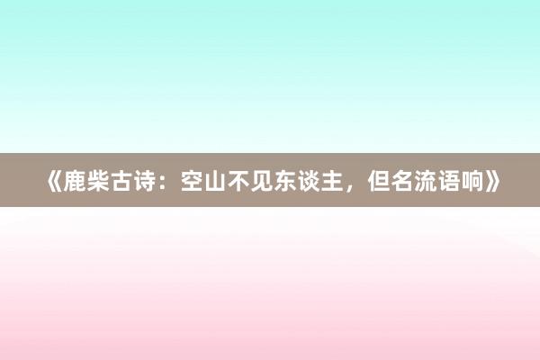 《鹿柴古诗：空山不见东谈主，但名流语响》